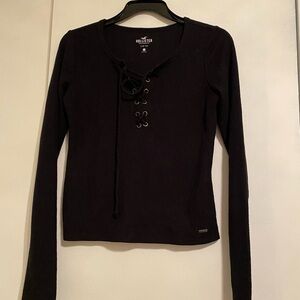 Hollister Women's Black Lace-Up Long Sleeve Slim Tee Shirt, Size Small